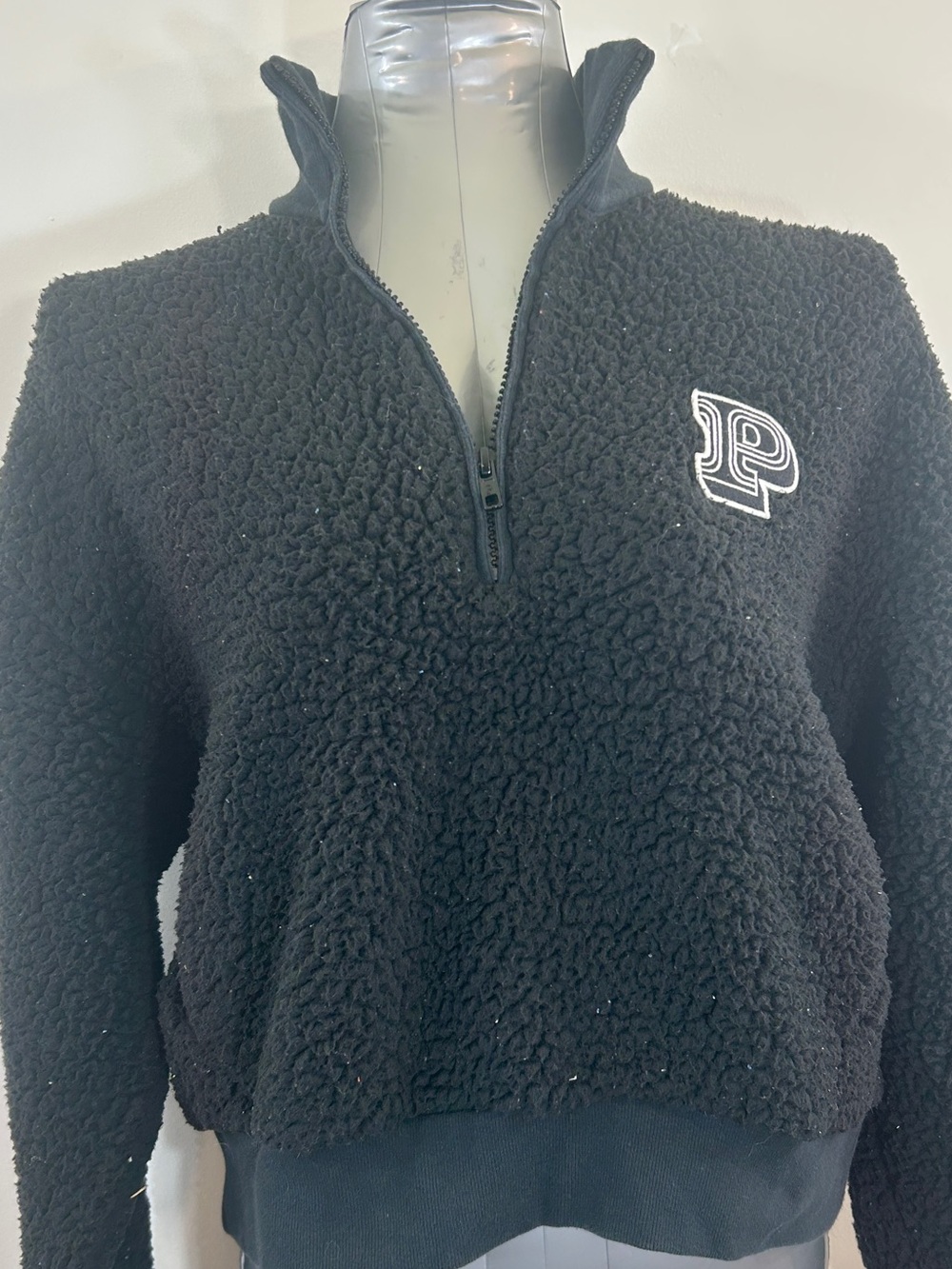 PINK Victoria's Secret Black Sherpa Zip Jacket with White Label